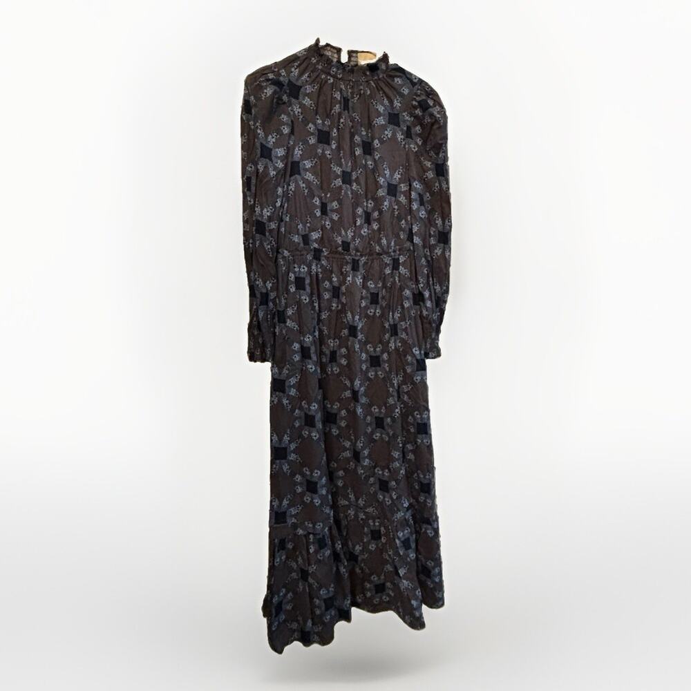 Universal Thread Women’s S Brown/Blue Geometric Maxi Dress High Neck Button